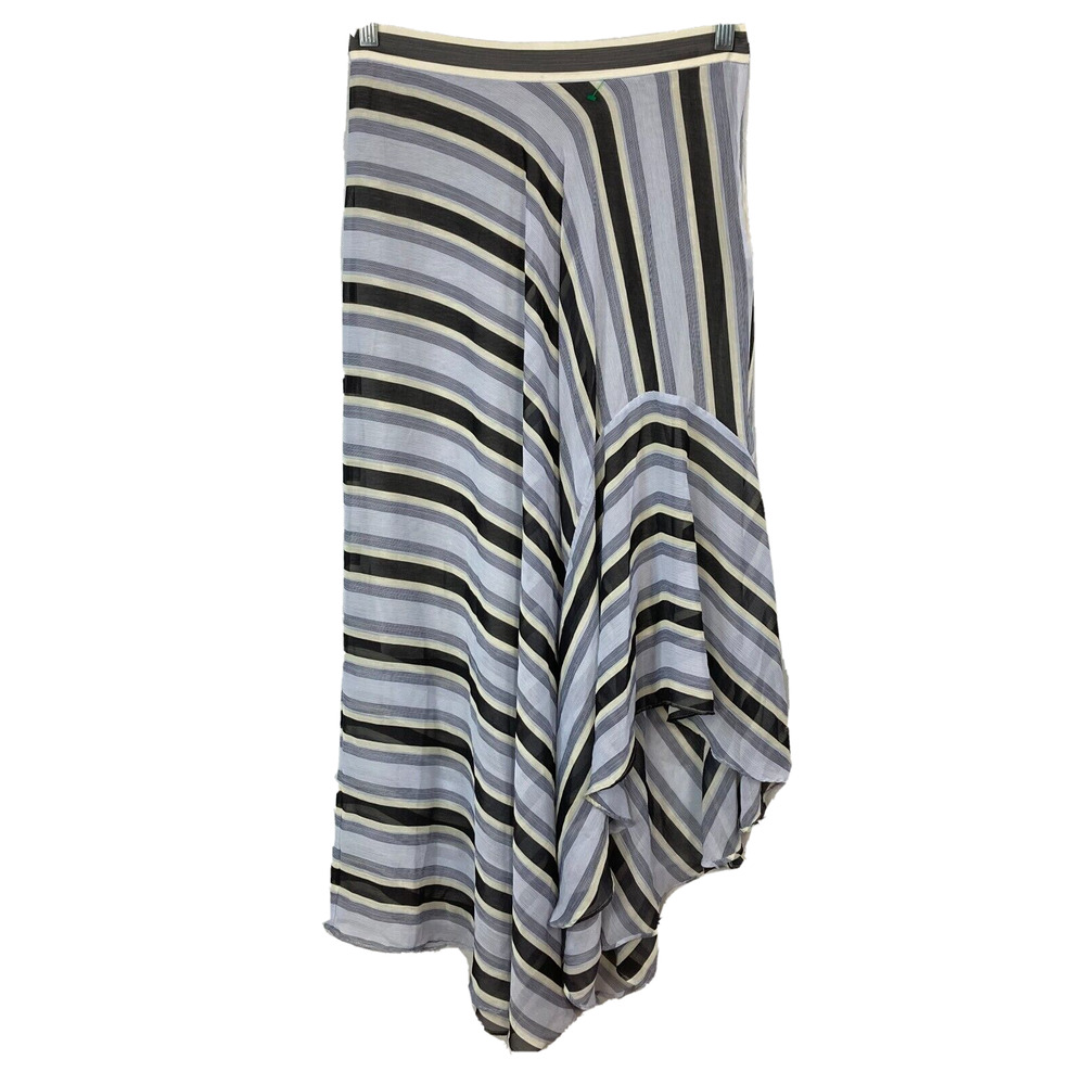 Rachel Roy Skirt Womens Sz M Blue Striped‎ Chiffon Asymmetrical Ruffle Maxi